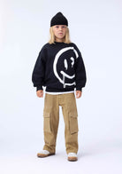 Black Crewneck with Big White Smiley Face