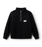 flay lay of black quarter zip long sleeved sweatshirt for child