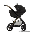 Black Stroller with metallic gold frame with carseat