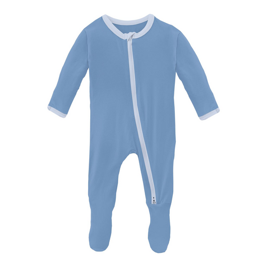 Solid Footie with 2 Way Zipper - Dream Blue with Dew