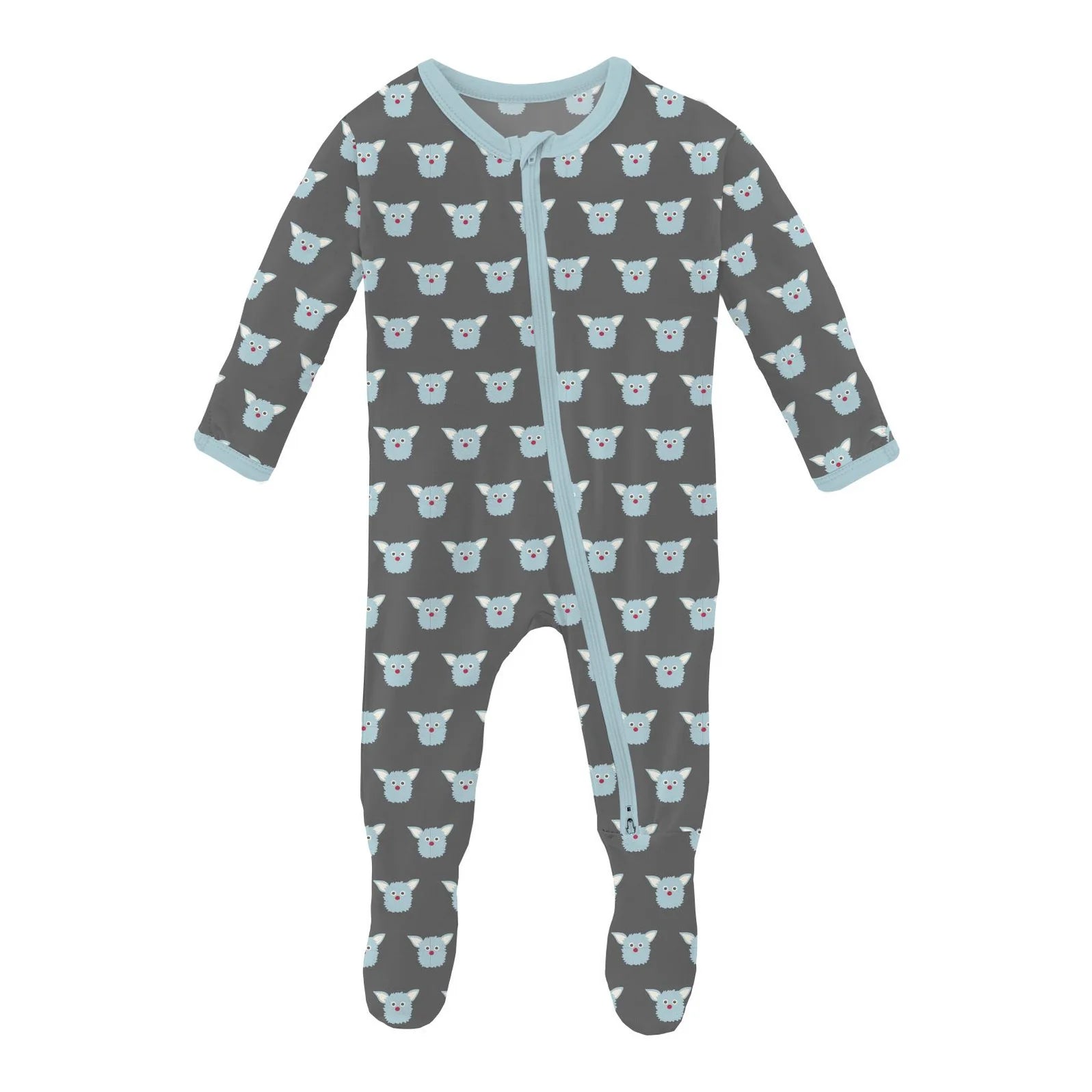 Print Footie with Zipper - Pewter Furry Friends