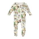 Baby onesie with farm animal pattern on a white background