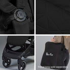 Collage of black stroller parts with 'Silver Cross' branding on a gray background.