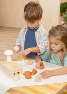 Play set wooden red and white mushrooms