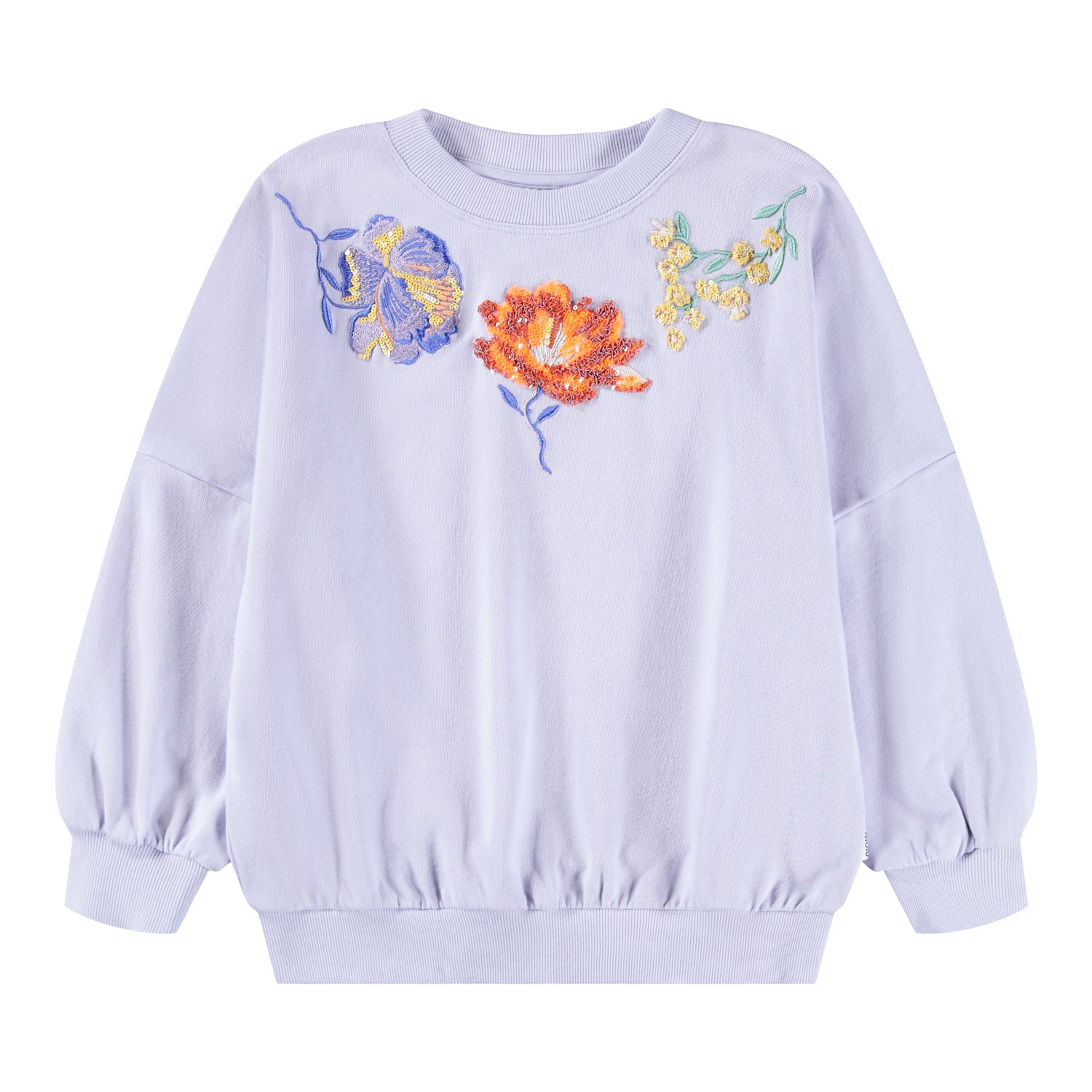 Purple Crewneck with Embroidered Flowers 