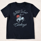 Black t-shirt with 'Wild West Cowboys' graphic on a beige background
