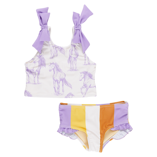 Girl's Shelly Tankini - Lavender Horses