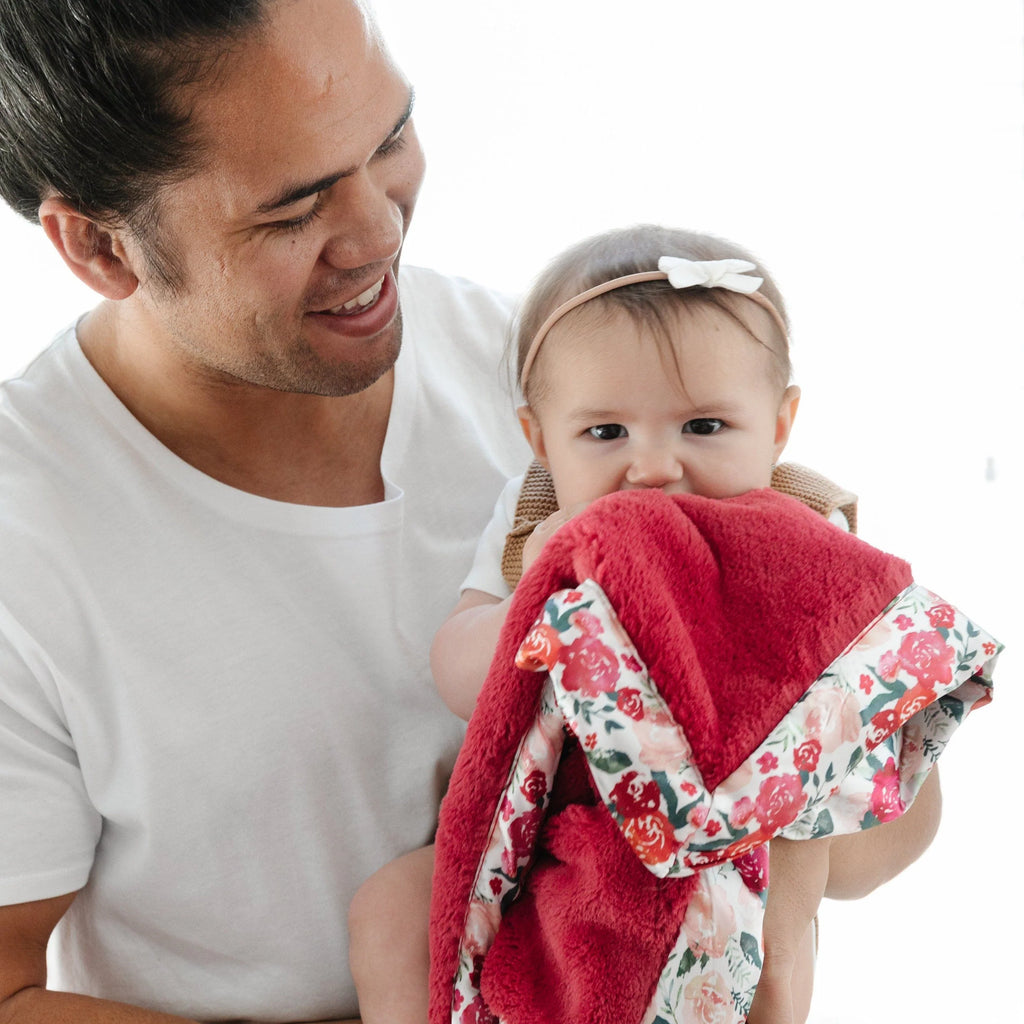 Raspberry Floral Satin Border Blanket Receiving Bumps N Bundles