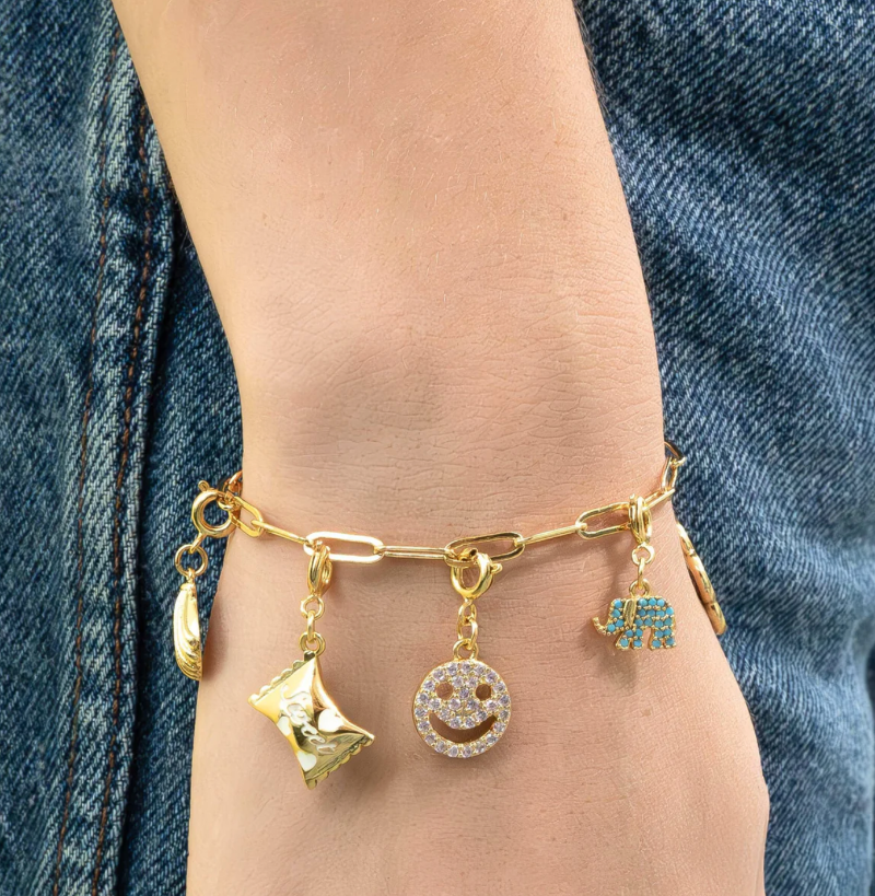 Gold Link Bracelet Charm Bar 