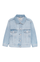 Light blue denim jacket on a white background