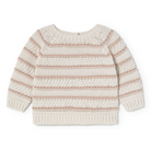 Knitted sweater with pink stripes on a white background