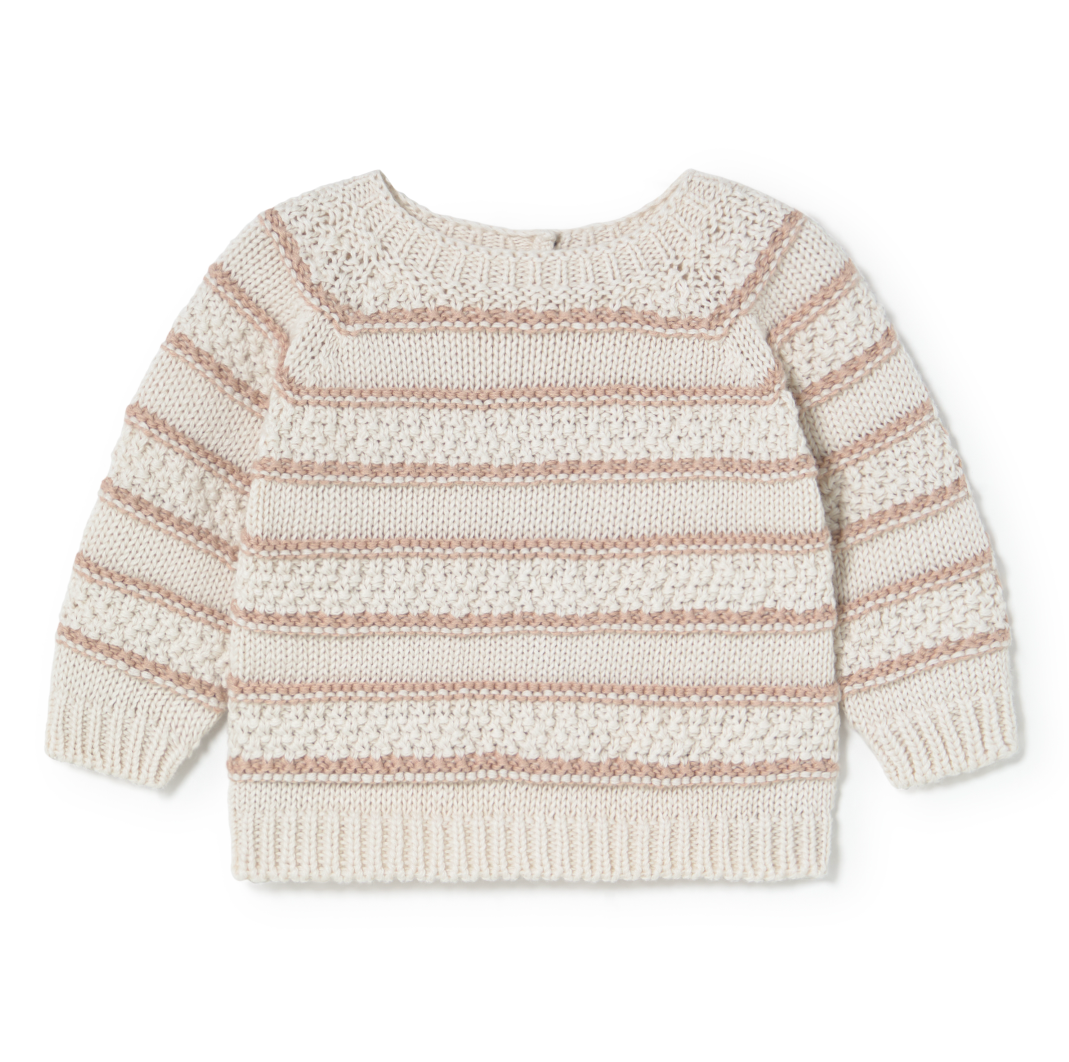 Knitted sweater with pink stripes on a white background