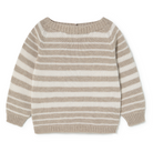 Beige and white striped sweater on a white background