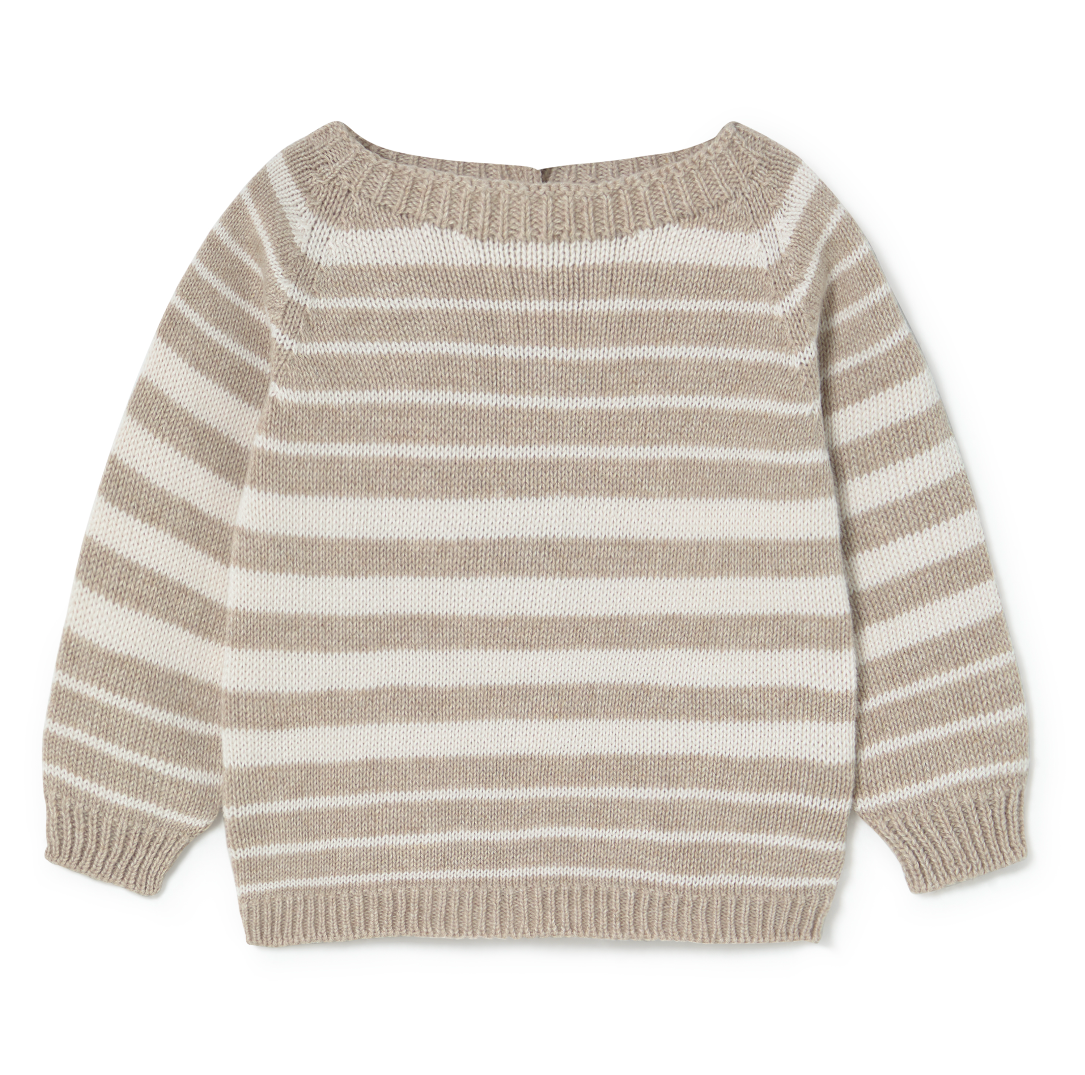 Beige and white striped sweater on a white background