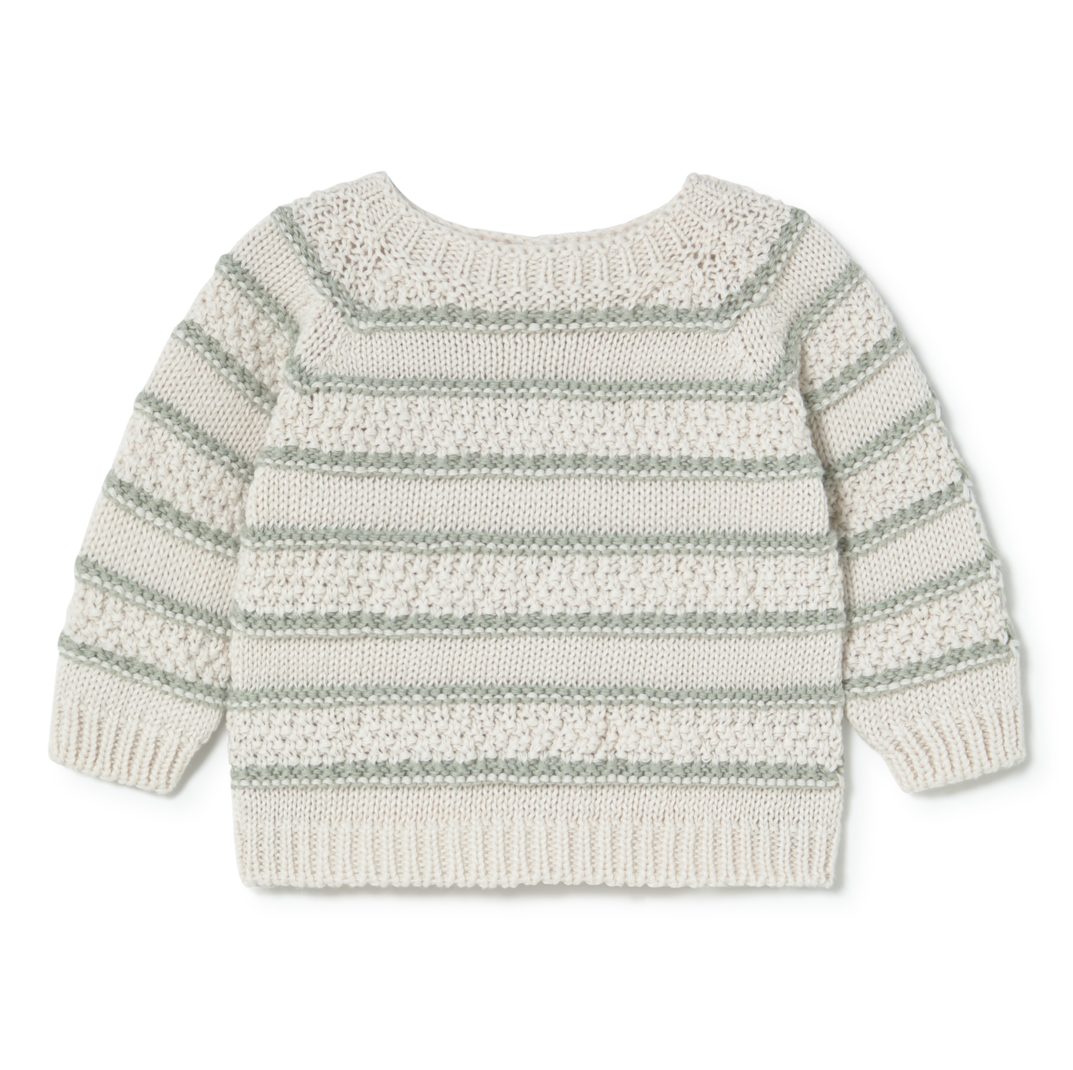Striped seafoam sweater on a white background