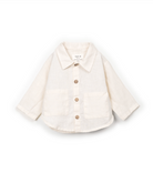 White linen collared button up shirt with pockets