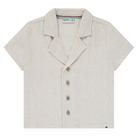Light gray short-sleeve shirt with buttons on a white background