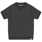 Black pinstripe polo shirt on a white background