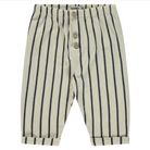 Black and white striped pants with buttons on a white background