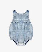 Blue washed baby romper on a white background
