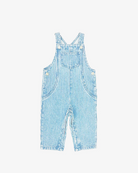 Blue and white striped overalls on a white background