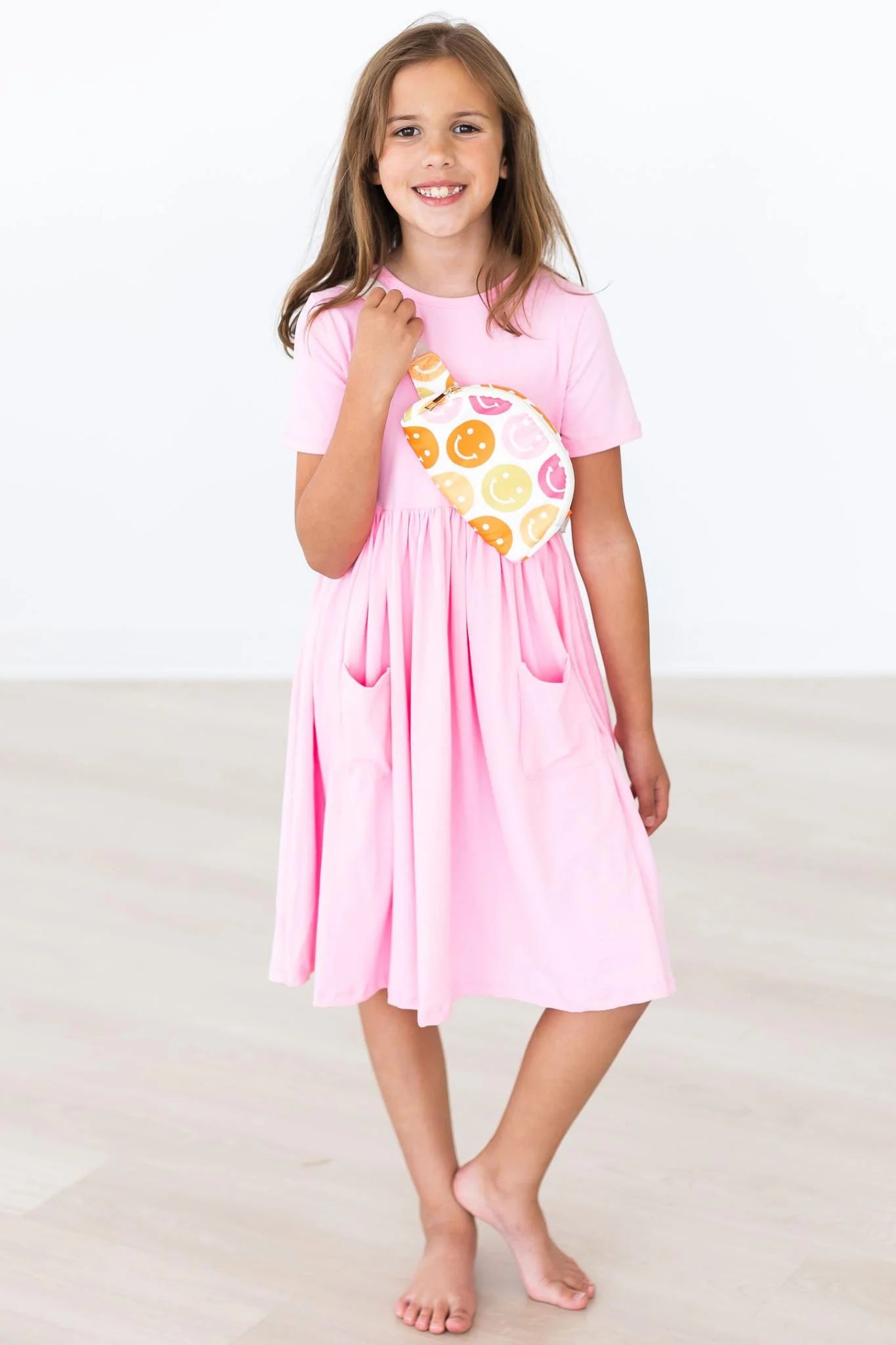 Short Sleeve Pink Dress with Pockets