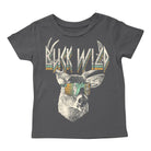 Gray t-shirt with a deer graphic and 'Buck Wild' text on a white background