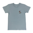 Light blue t-shirt with a small fish graphic on the chest against a white background
