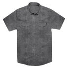 Gray short-sleeve button-up shirt with detailing on a white background
