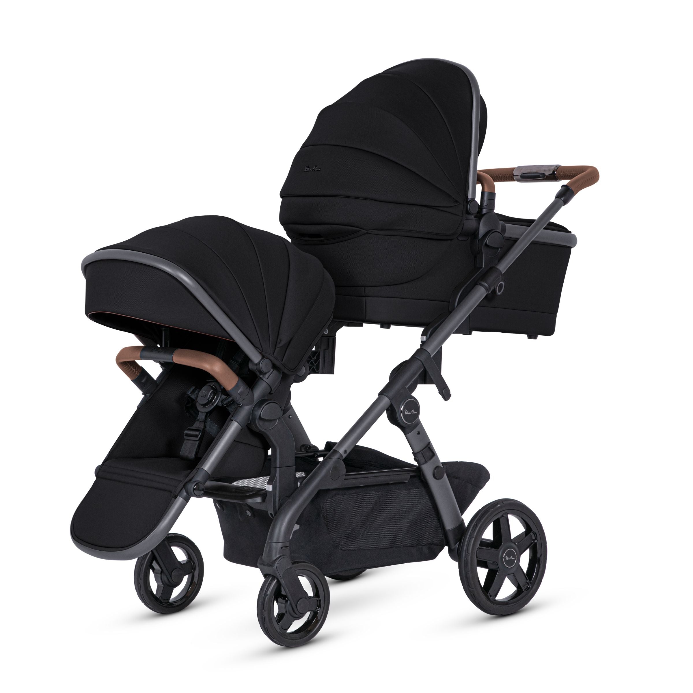 Black Stroller with Bassinet and and tandem seat