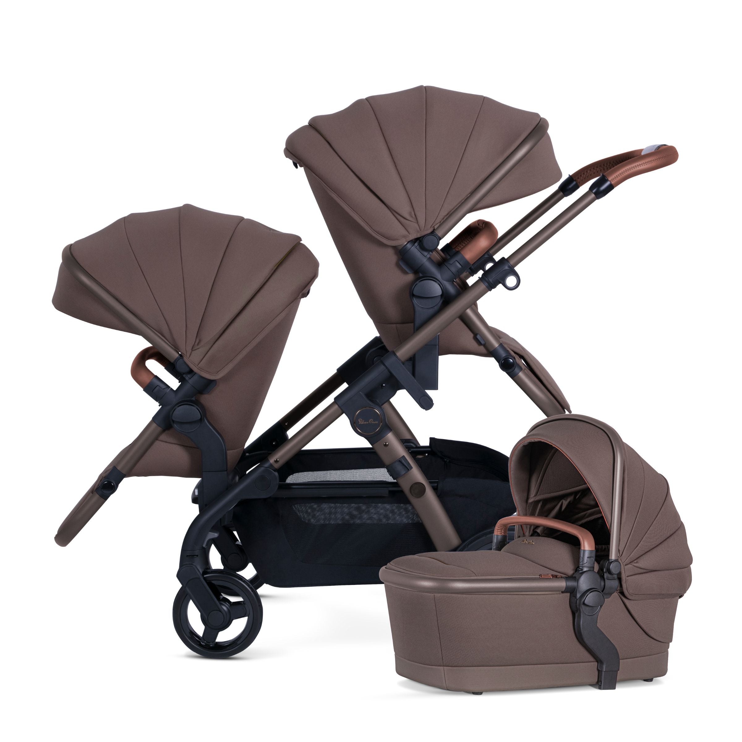 Brown baby stroller set with canopy and bassinet 