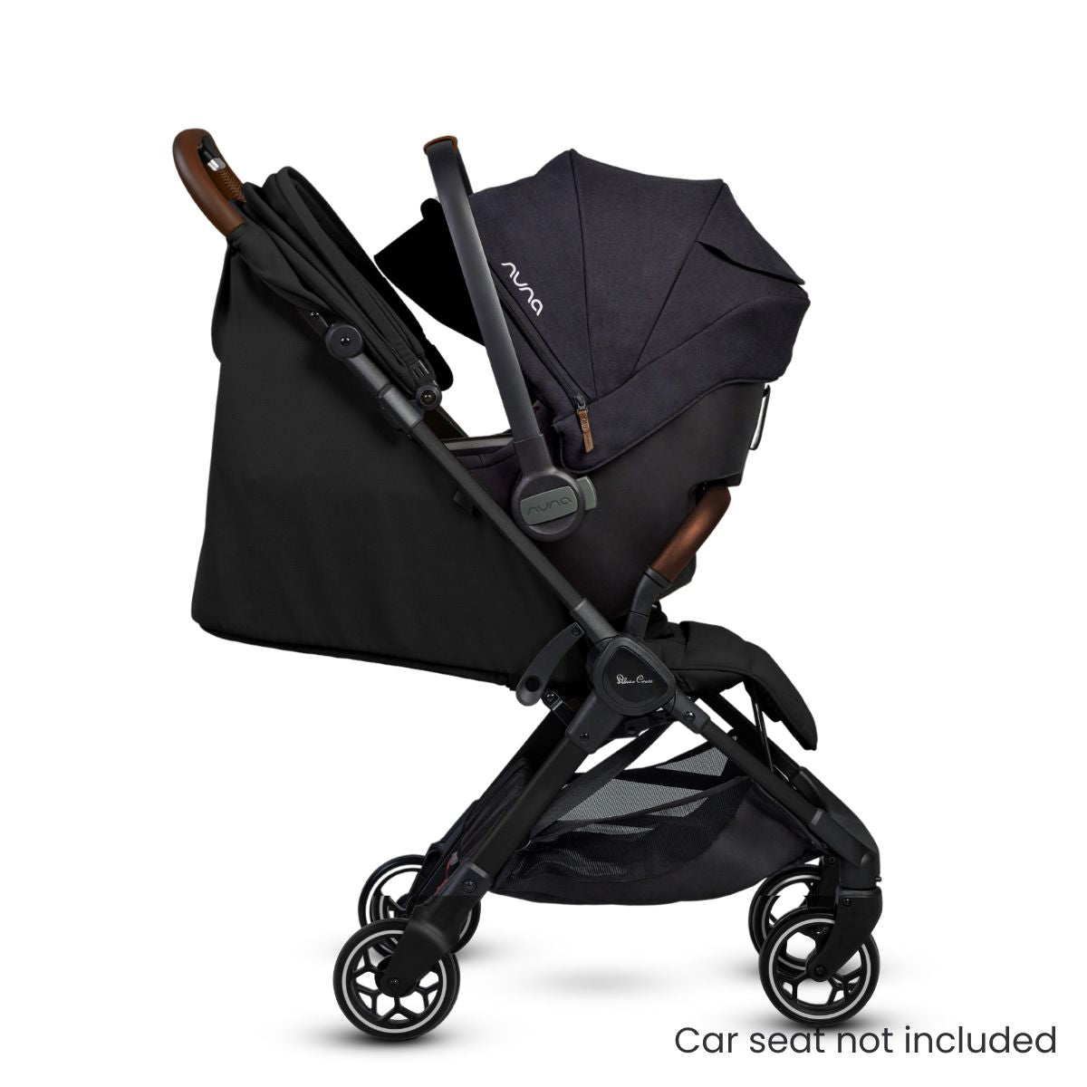 Black baby stroller with canopy and carseat