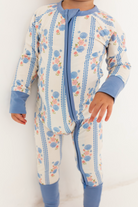 White and Blue Bamboo Romper with Seashells