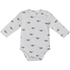 Baby bodysuit with airplane pattern on a white background