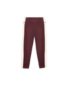 athletic burgundy legging with beige side stripe 