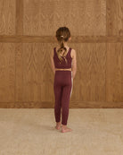 athletic maroon with beige side stripe  legging and tank for girls 