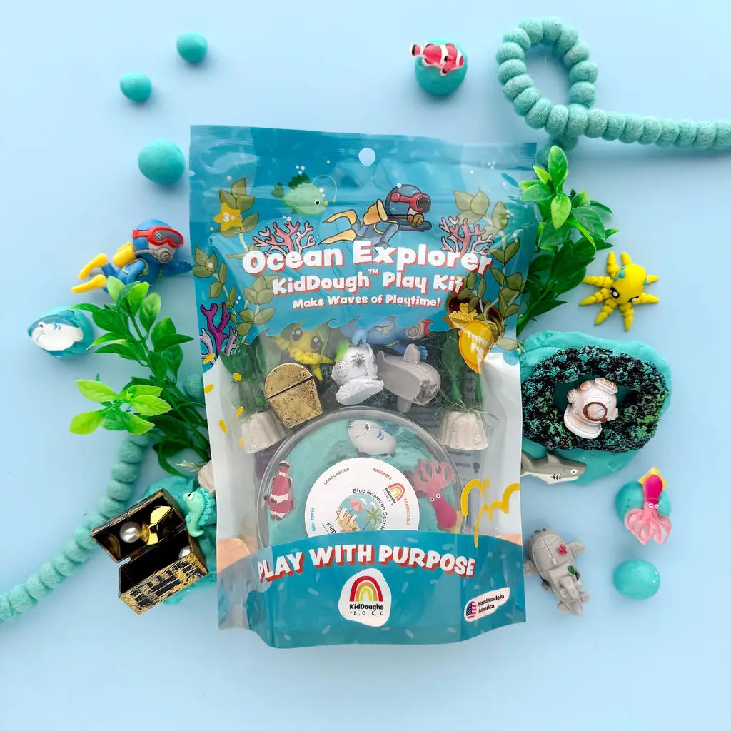 Ocean Explorer KidDough Play Kit with toys on a light blue background