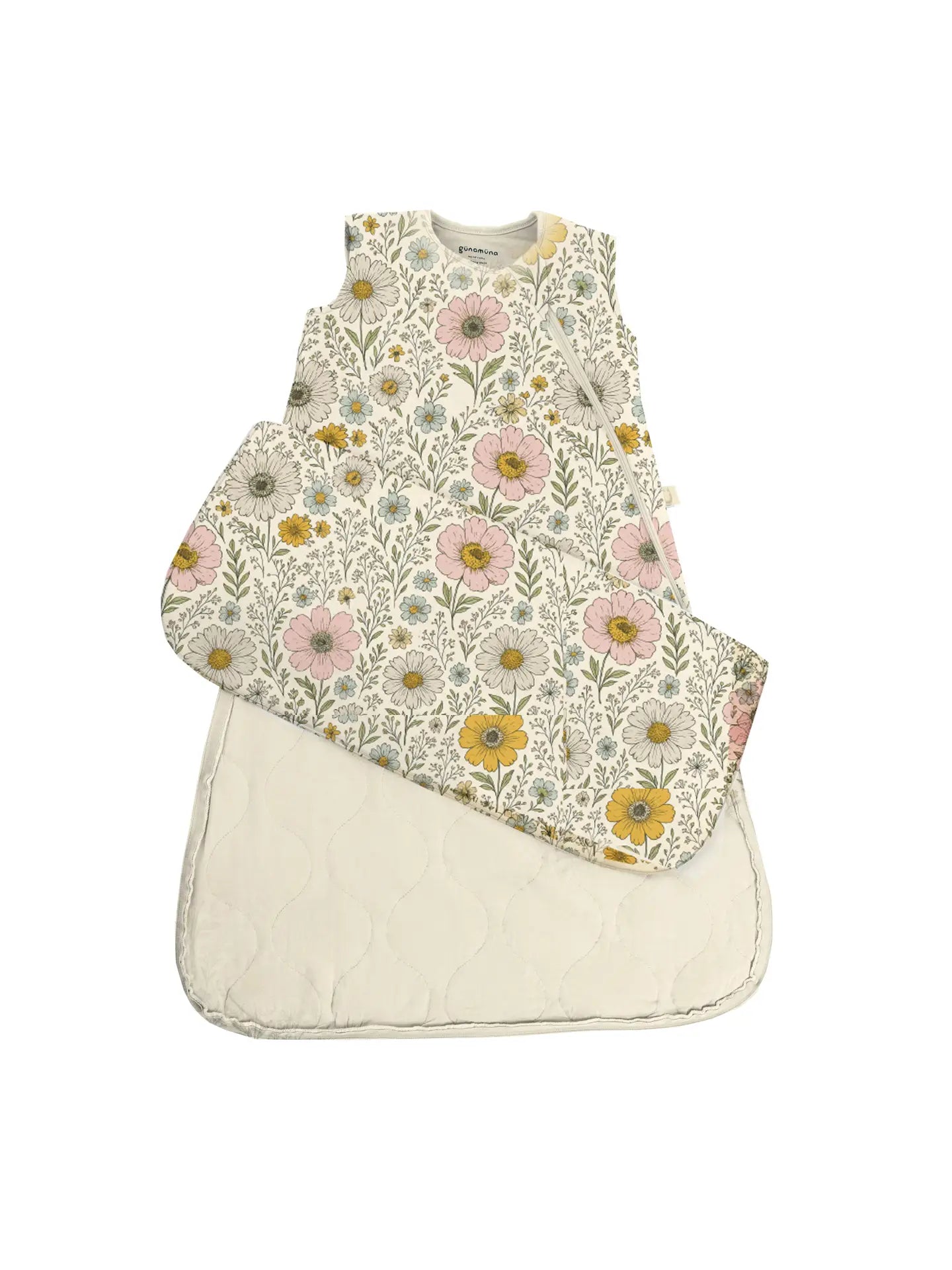 Floral patterned sleep sack on a white background
