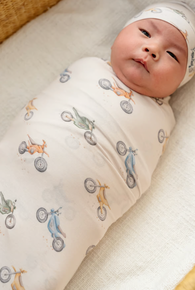 baby swaddle blanket with dirt bikes 
