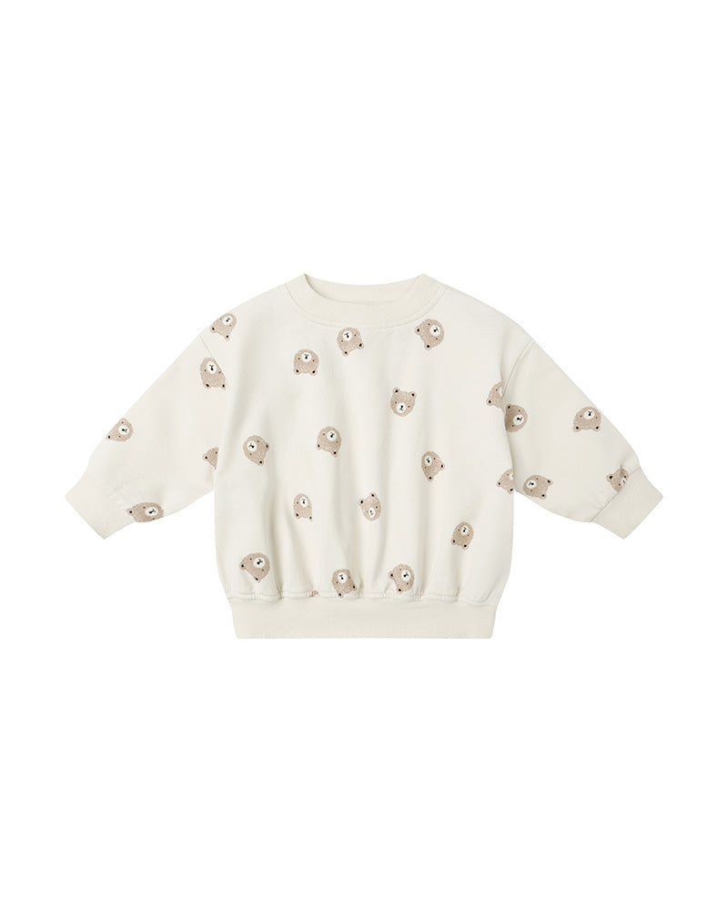 beige crewneck sweatshirt with bear pattern 