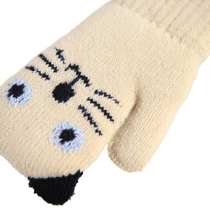 Beige glove with cat face design on a white background