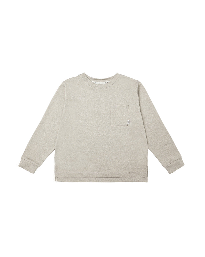 Beige long-sleeve shirt with a pocket on a white background