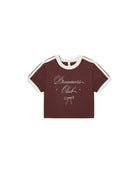 burgundy t-shirt with 'Dreamers Club' text on a white background