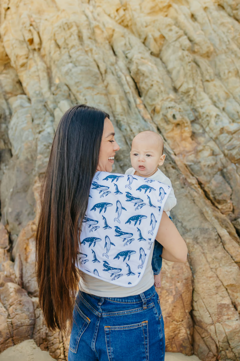 burp cloth with blue whales 
