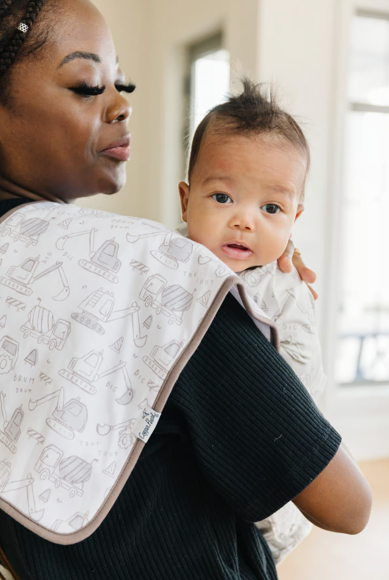 burp cloth with construction truck patterns 