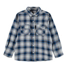 button up black and blue plaid shirt with front pockets 