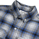 button up blue and black plaid shirt 