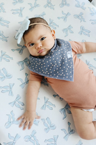 charcoal bandana bib with beige polka dots 