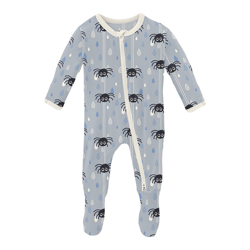 Print Footie with Zipper - Pearl Blue Itsy Bitsy Spider