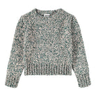 pink and green knit patterned sweater on a white background